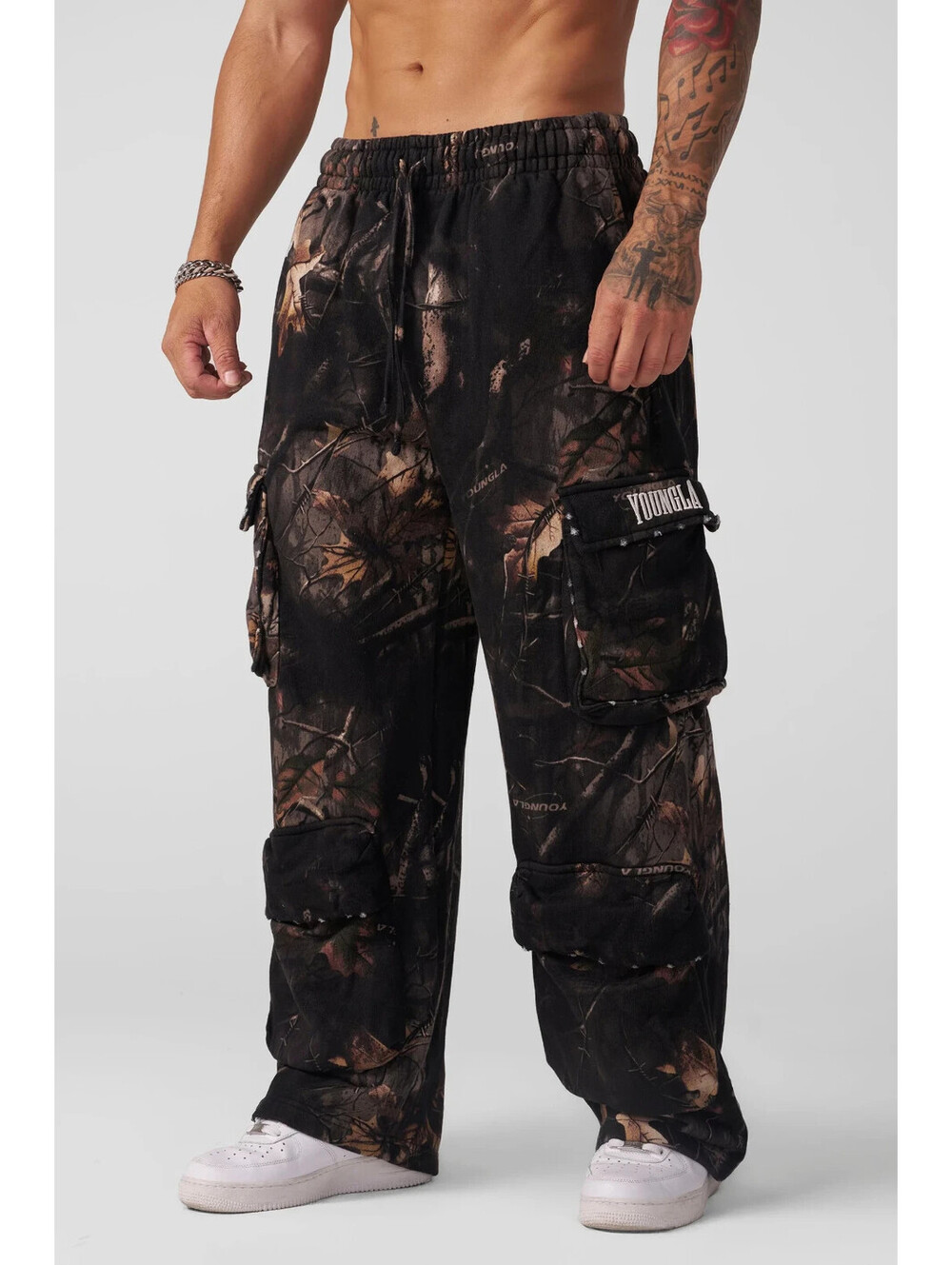 YoungLA- Large- Cargo Sweat Pants- Black Tree Camo. Sold Out